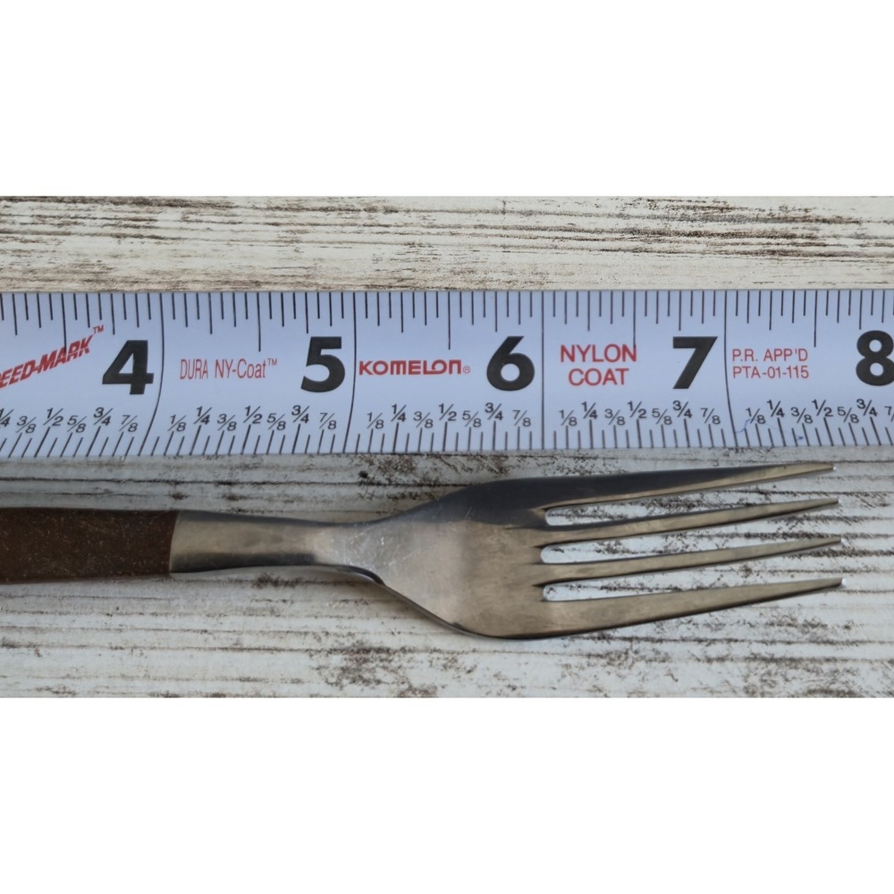 Vintage Ekco Eterna Forged Stainless Japan Fork MCM Wood Tone Handle Flatware
